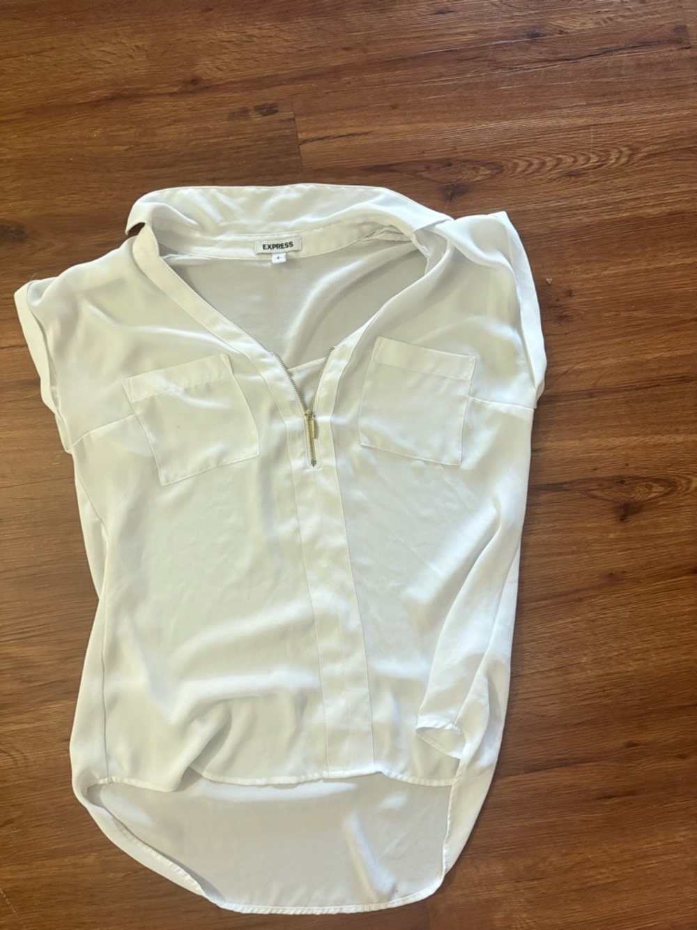 Express White Short-Sleeve Zip-Pocket Blouse